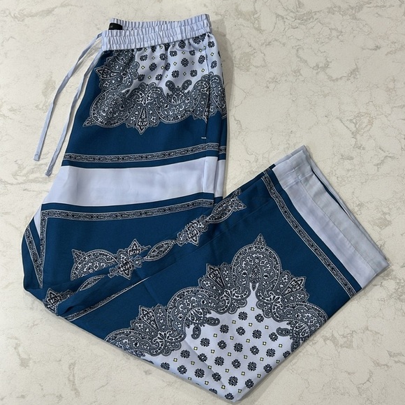 J.Crew Pull On Cropped Pant Scarf Border Print Boho Resort Beach Small - Picture 9 of 16